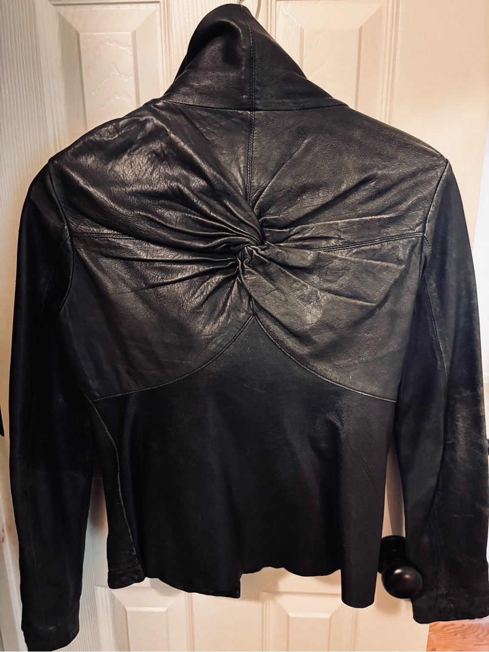 AllSaints Black Leather Twisted-Back Women's Jacket